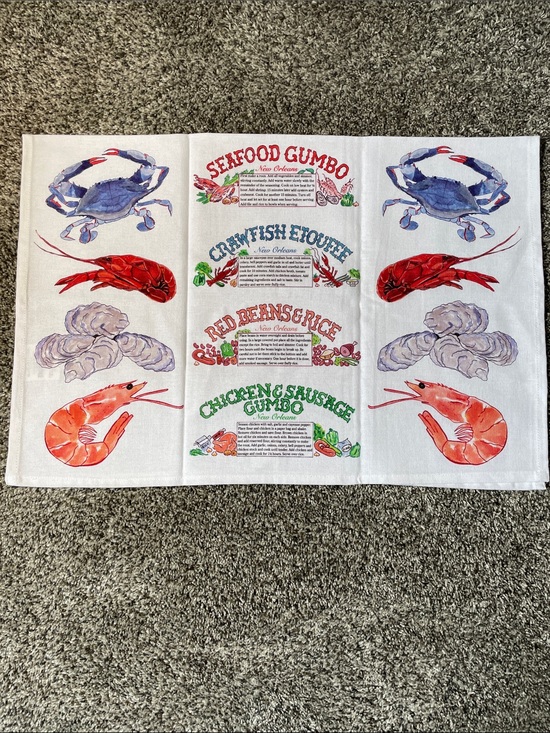 Youngberg & Co. Inc. Other - NWOT Recipe Seafood Themed Kitchen Towel - Colorful Crab & Shrimp Prints